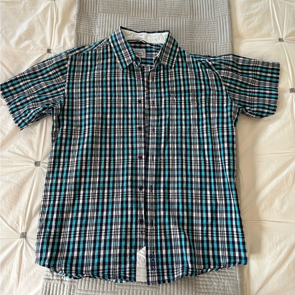 Ezekiel Teal and Black Plaid Button Down Shirt